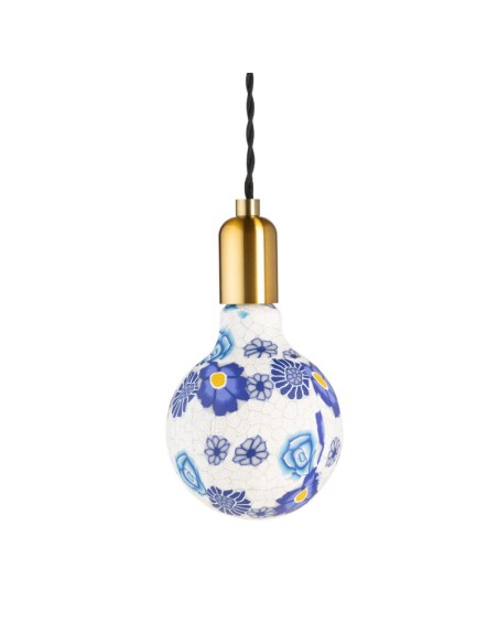 Ampoule Led décorative globe E27 motif floral  bleu - Girard-Sudron