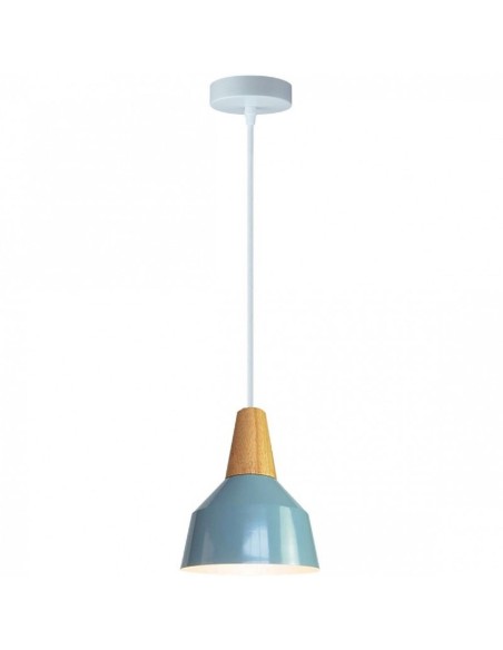 Suspension métal bleu et bois - Girard-Sudron Leluminaireled.com