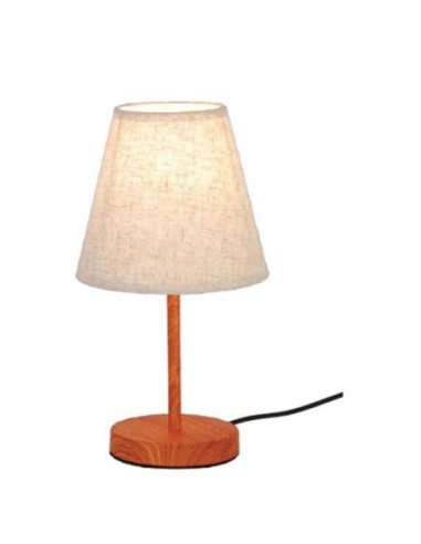 Lampe de table imitation bois et lin écru pied rond - Girard-Sudron Leluminaireled.com