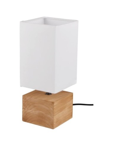 Lampe de table  culot E14 bois abat-jour tissu - Trio - Woody PM Leluminaireled.com