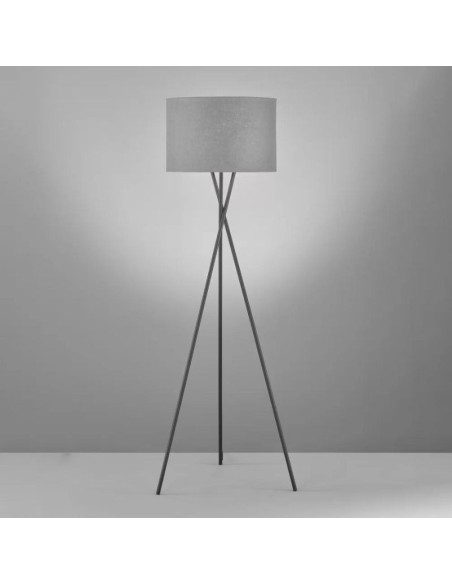 Lampadaire 3 pieds abat-jour en tissu gris - Fischer & Honsel - Wotan Leluminaireled.com