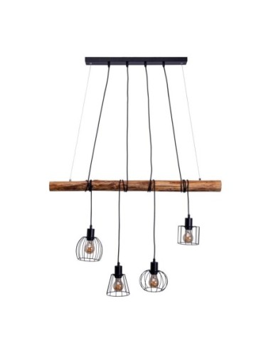 Suspension 4 points lumineux culot E27 bois et métal - Näve - Woodland Leluminaireled.com