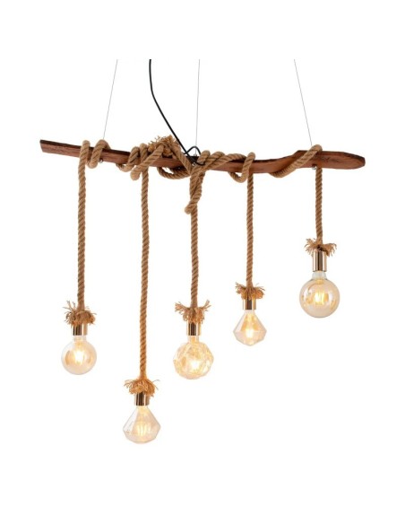 Suspension 5 points lumineux culot E27 bois et métal - Näve - Rope Leluminaireled.com