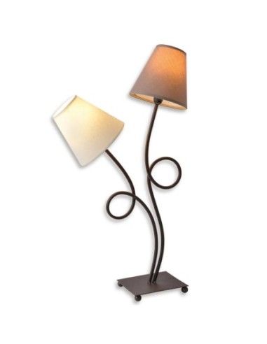 Lampe de table métal noir abat-jour tissu ivoire et taupe 2 points lumineux - Näve - Boho Leluminaireled.com